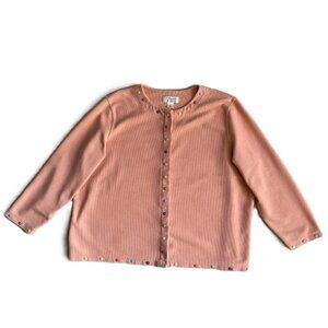 Size 2X C.J. Banks Salmon Colored Cardigan Multi-Colored Buttons Snap Closure